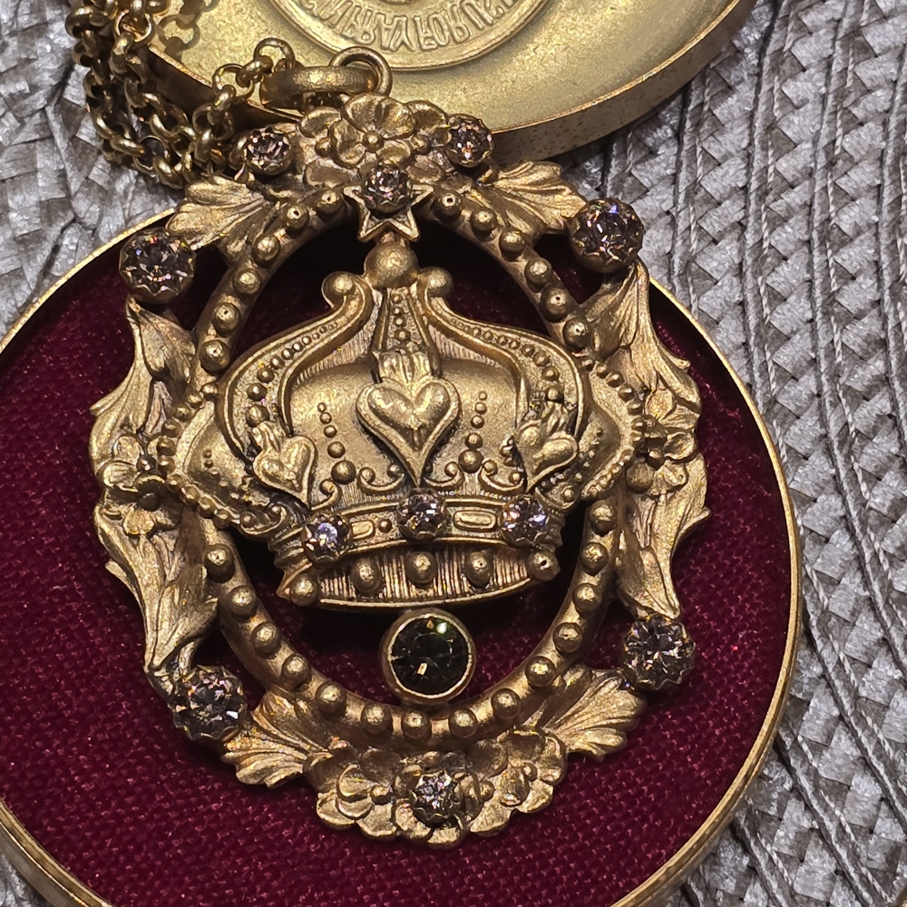 Virgins Saints & Angels Gold Crown Necklace with Jewel Accents